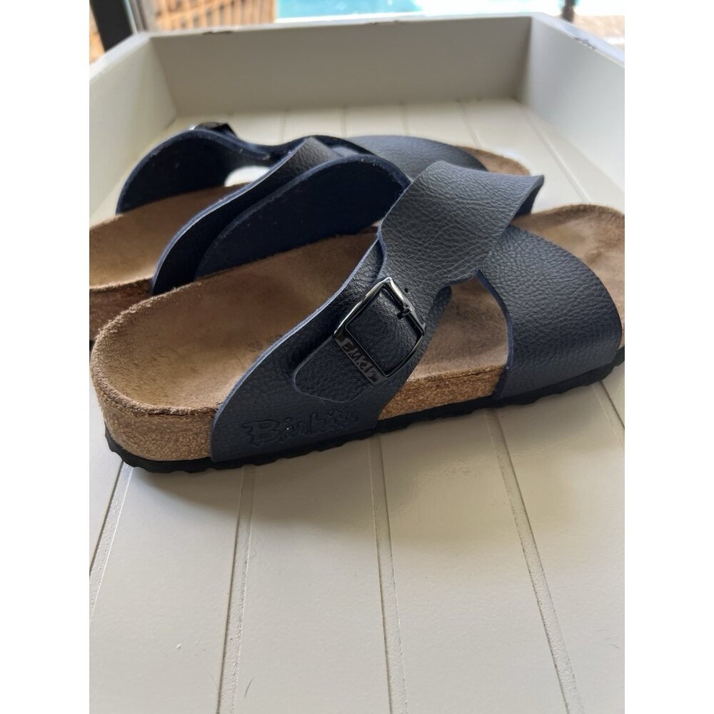 Birkis Birkenstock Womens Size 38 Womens 7 Mens 5 Blue Criss Cross Slide Sandals - Picture 2 of 12